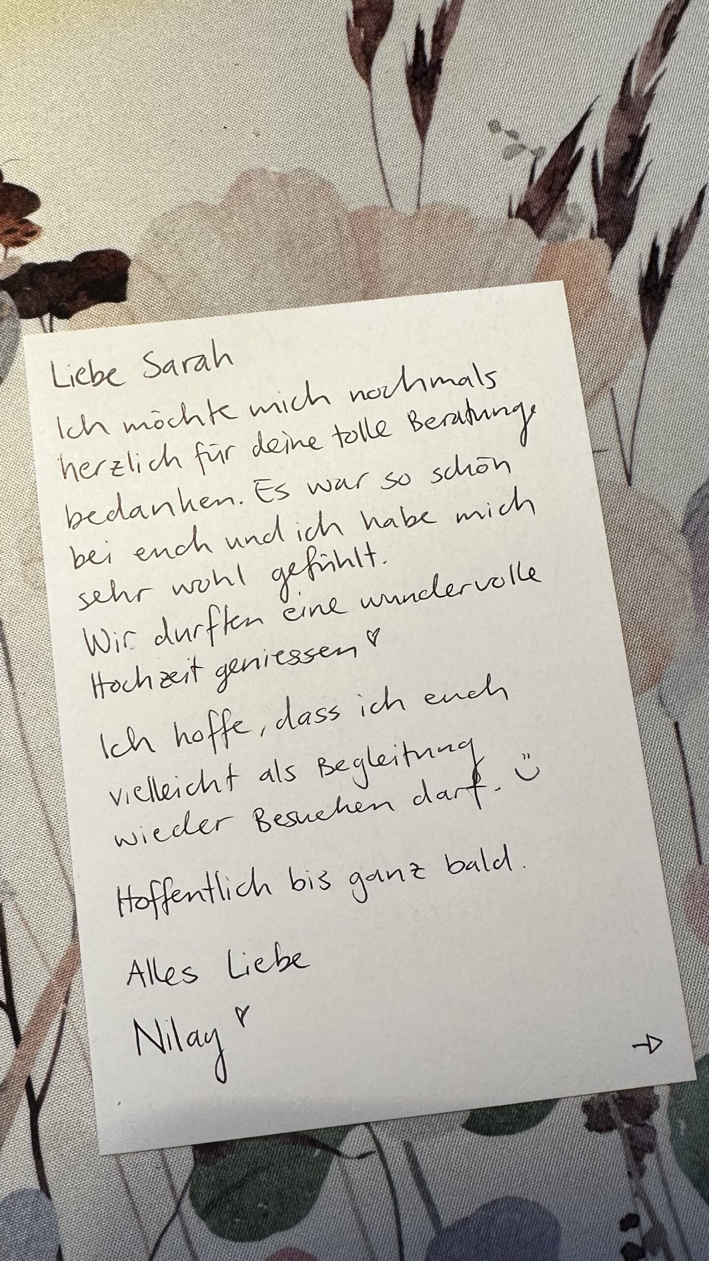 Handgeschriebene Dankeskarte einer Braut